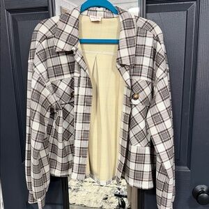 Hailey & Co Plaid Shacket Jacket Women’s Large Brown Cream‎ Button Front